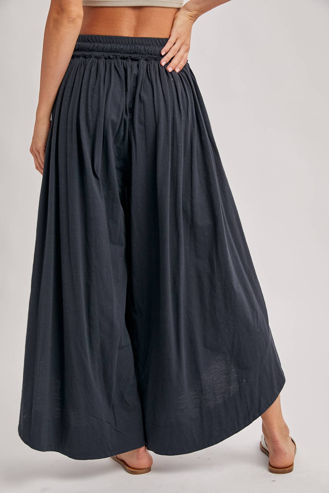 BOHEMIAN SIDE SLIT OLIVE WIDE LEG PANT