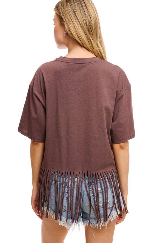 GLITTER' Long Live Cowgirls Graphic S/S Fringe Tee