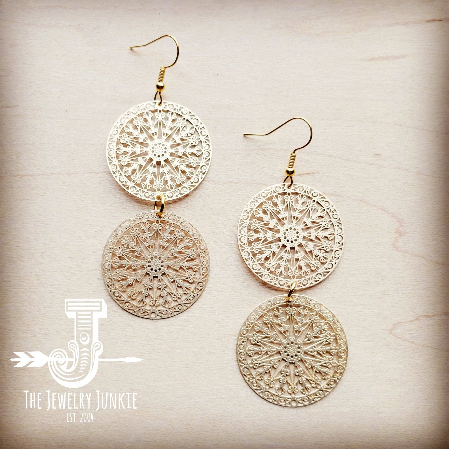 Matte Gold Hoop Dangle Filigree Earrings