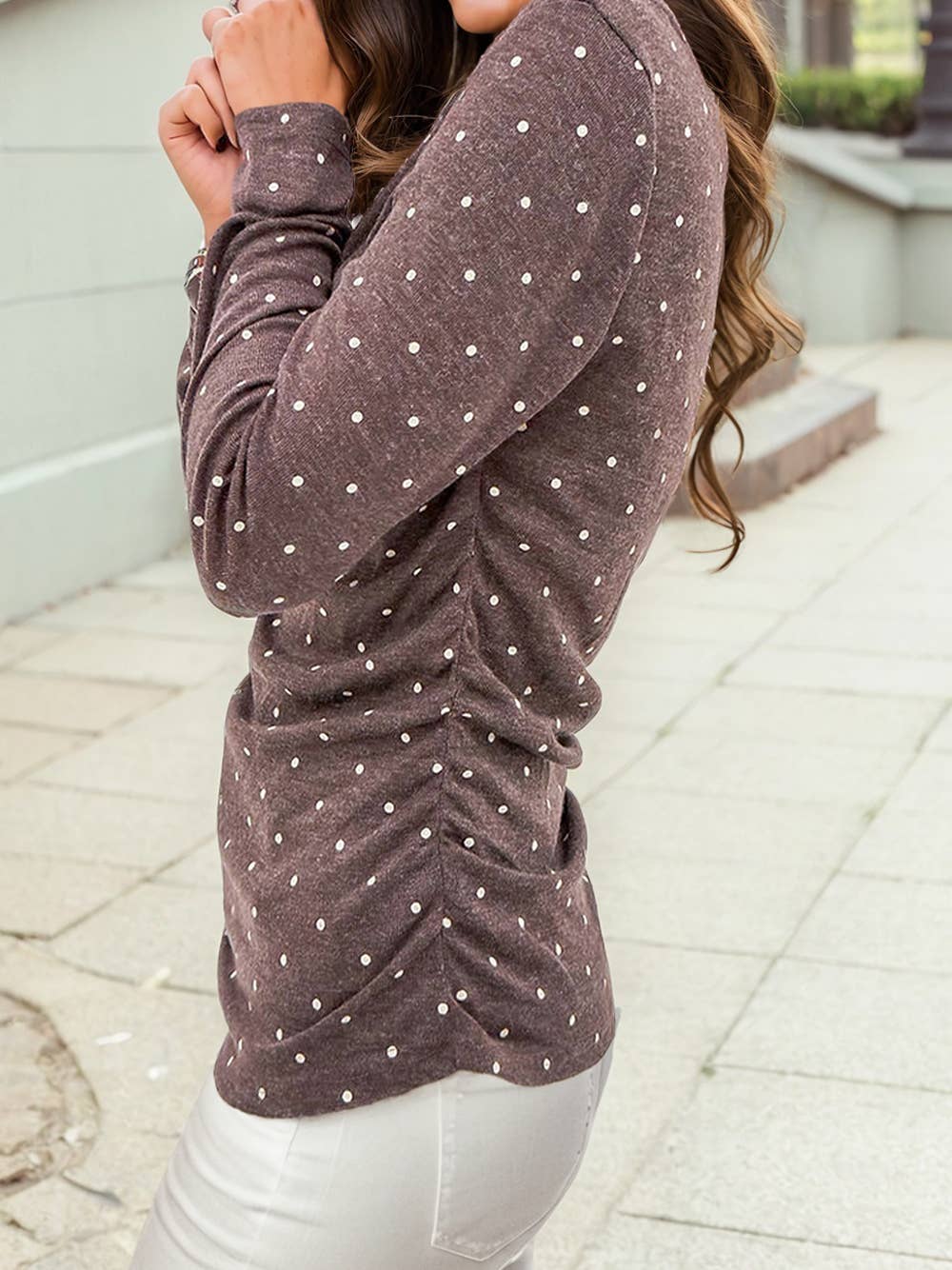 Polka Dot Boat Neck Knit Long Sleeve T Shirt