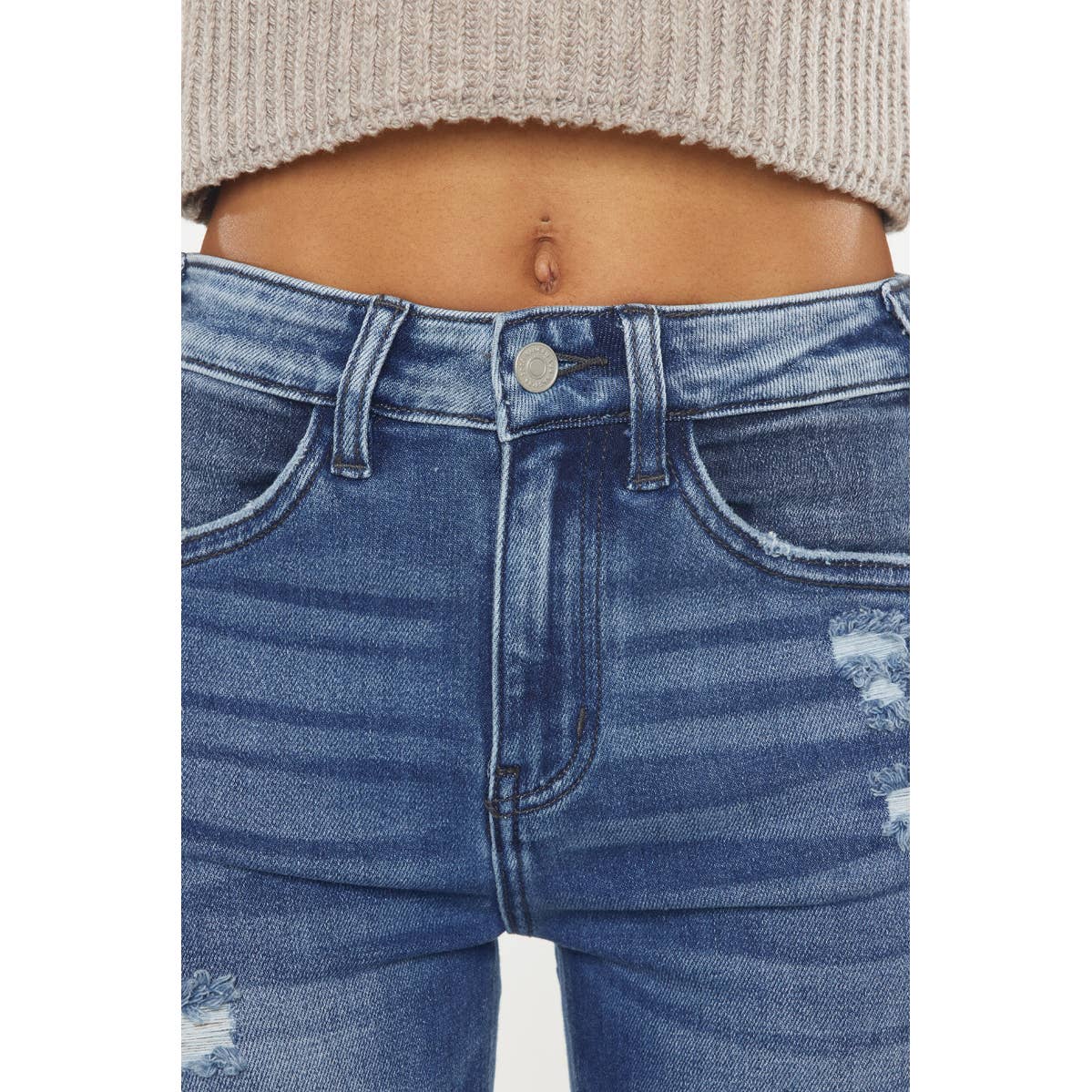 High Rise Wash Flare with Hem Detail