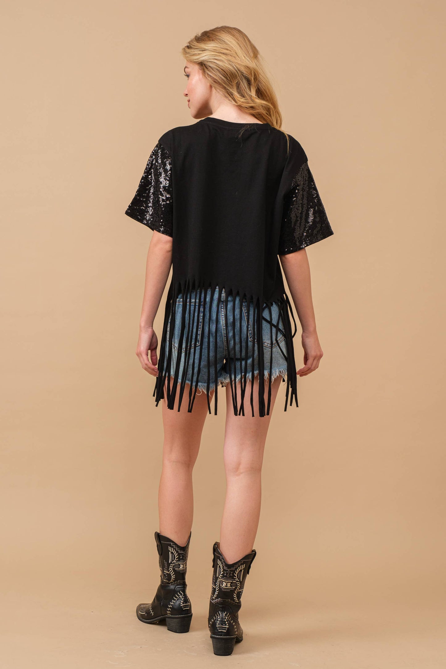 Football Sequin Fringe Graphic Tee Top
