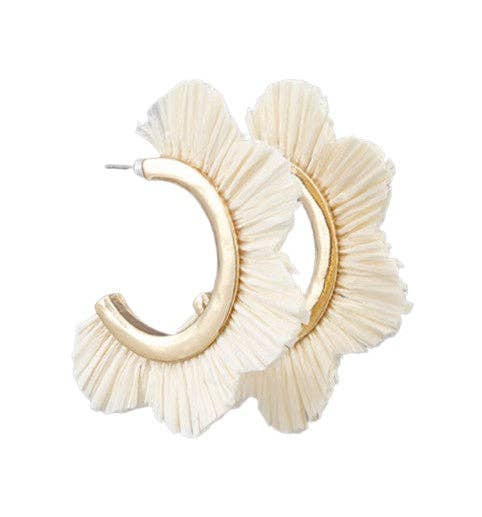 Cream Raffia Petal Hoop Earring
