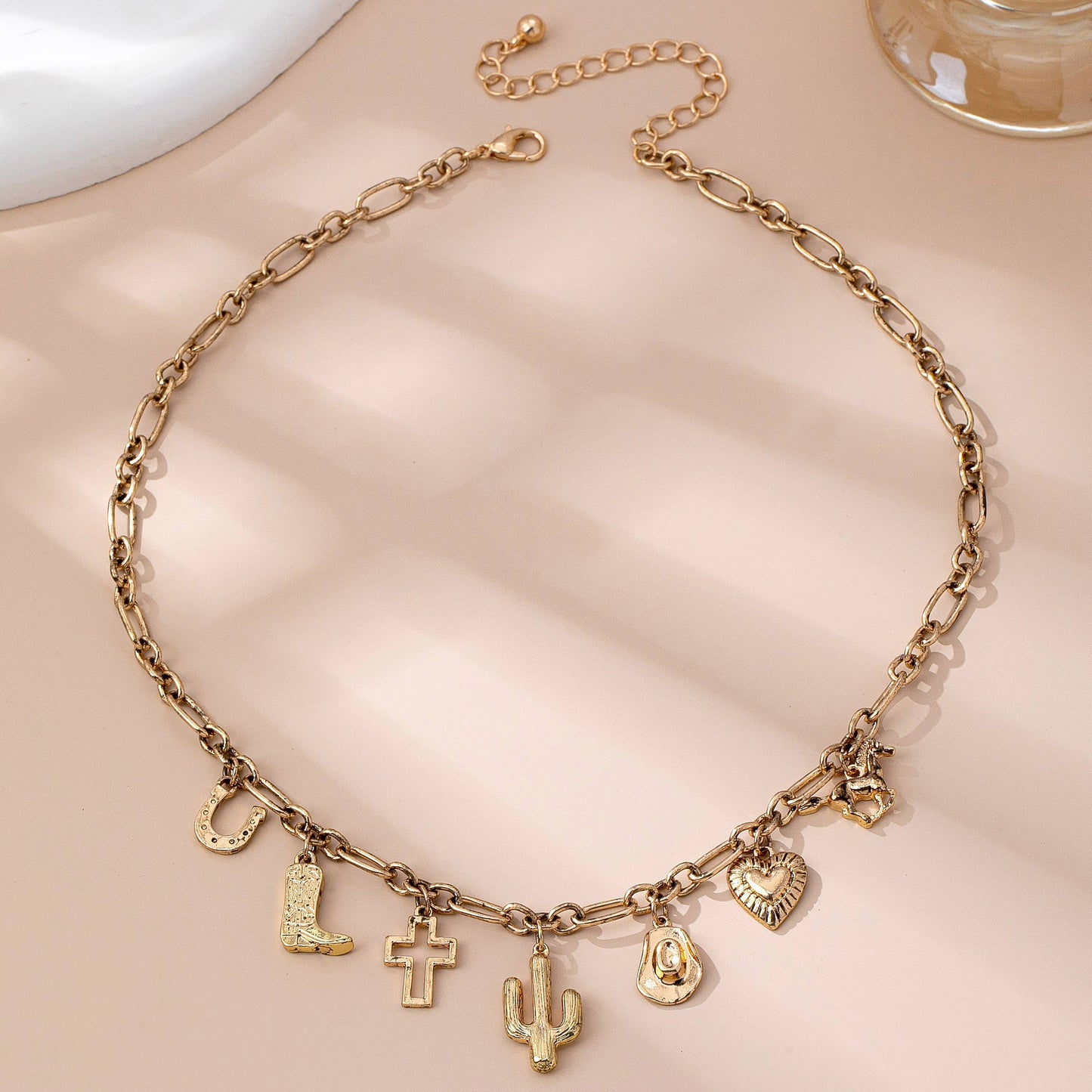 CHARM NECKLACE-WESTERN CROSS HAT HORSESHOE
