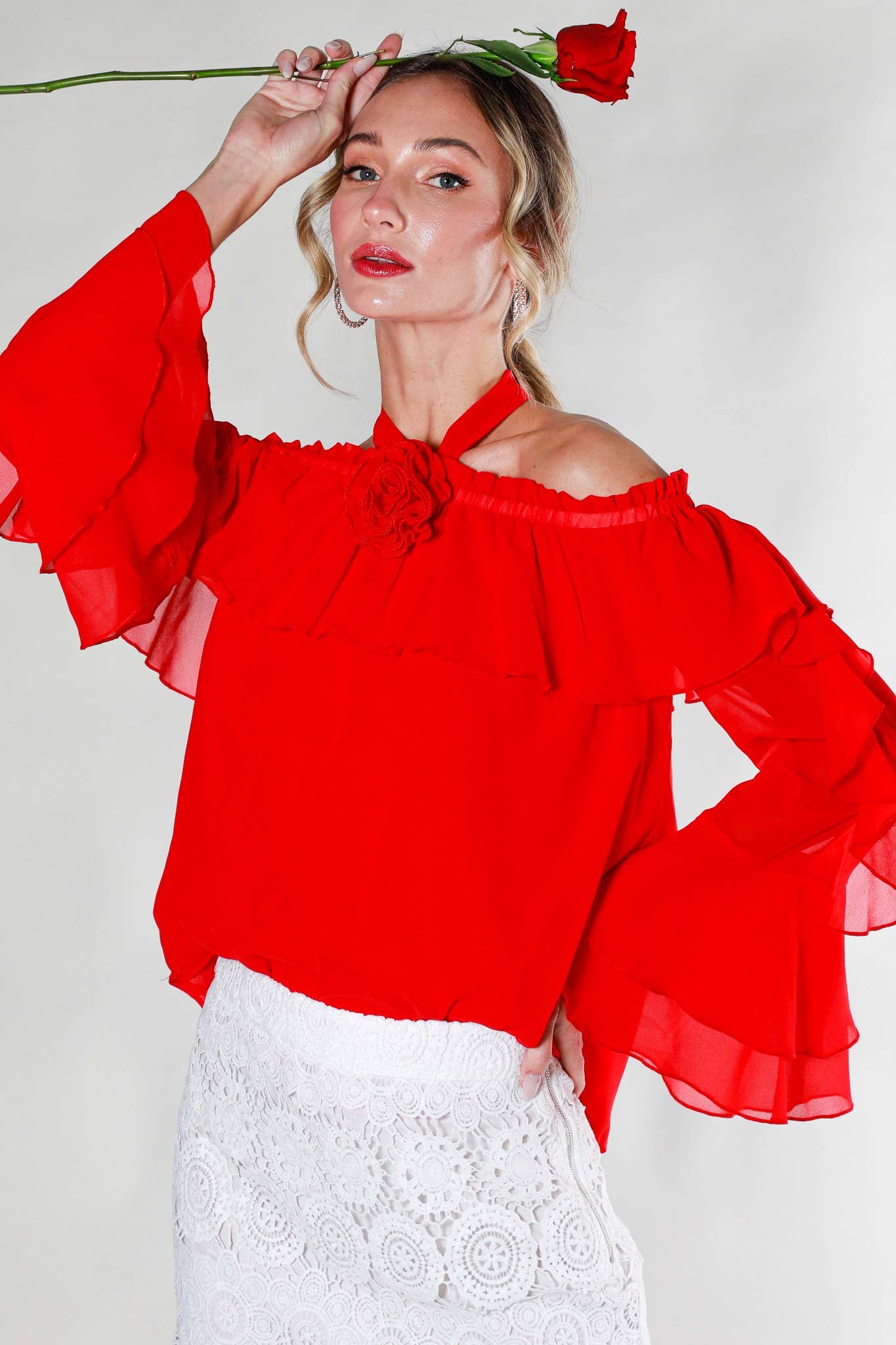 Red Rose Corsage Blouse
