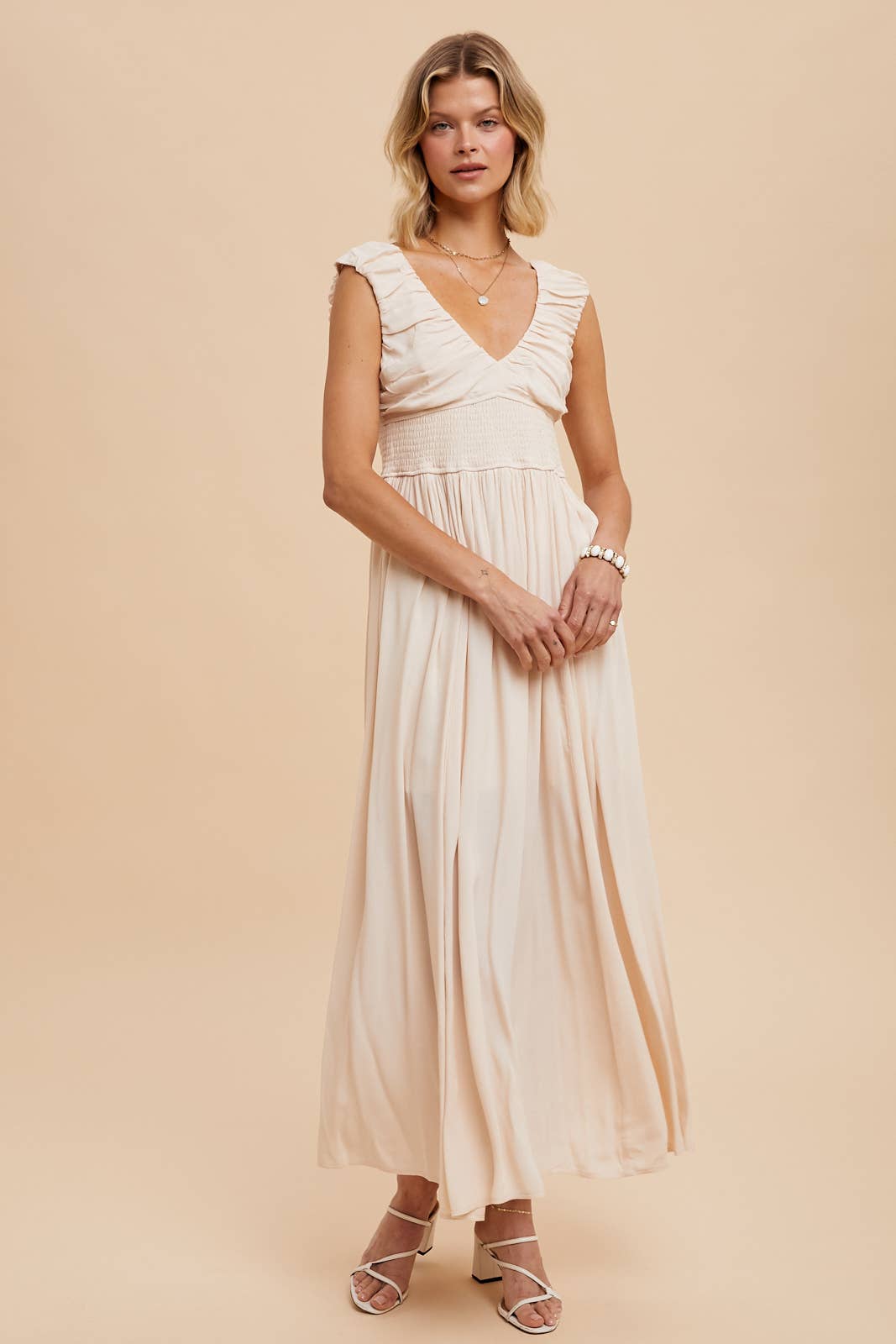 Linen Ruched Maxi Dress