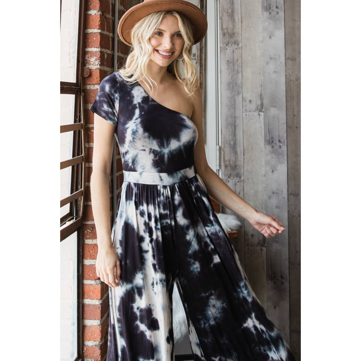 Tie Dye One Shoulder Wide Leg Jumpsuit