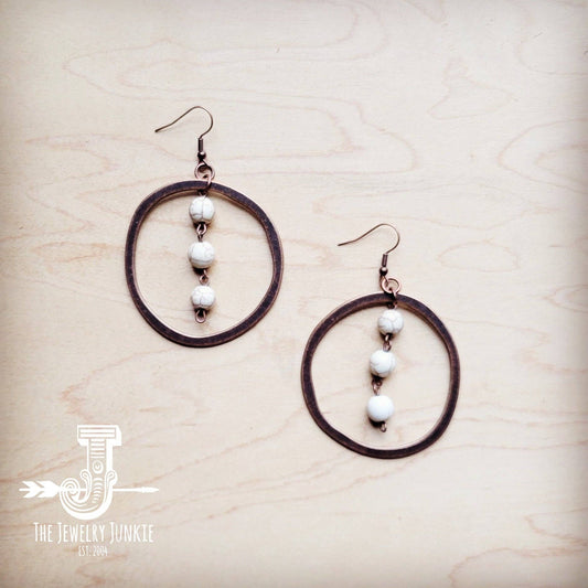 Western Copper Hoop Earrings w/ White Turquoise Beads
