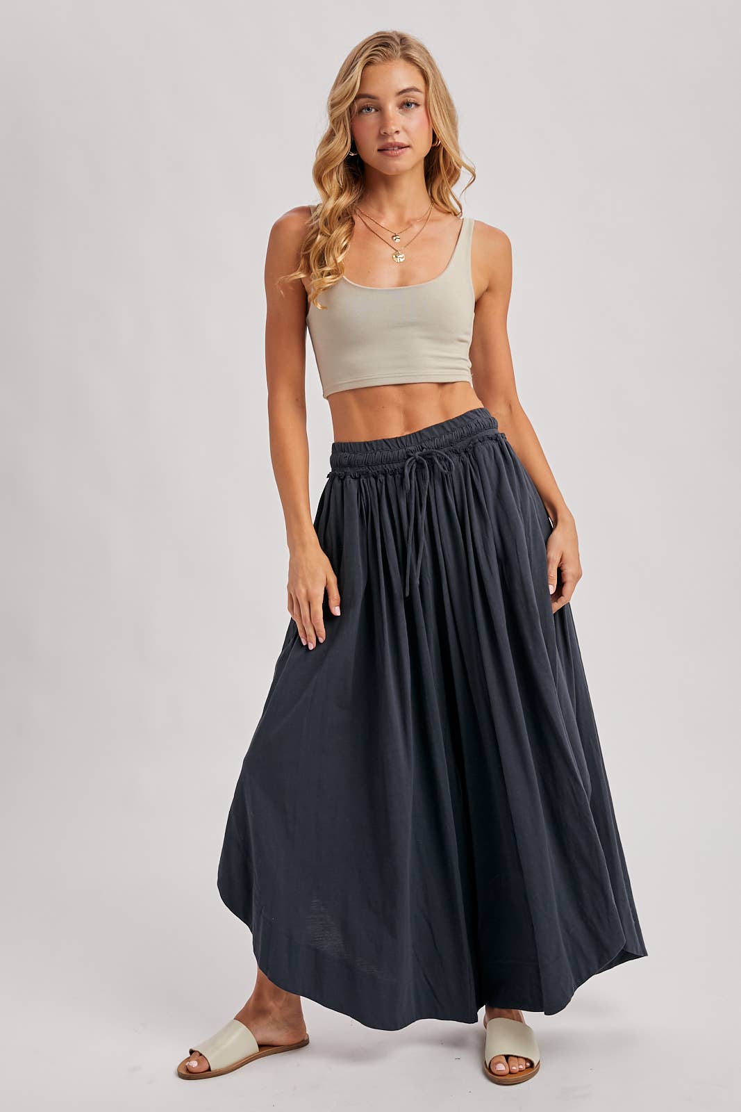 BOHEMIAN SIDE SLIT OLIVE WIDE LEG PANT