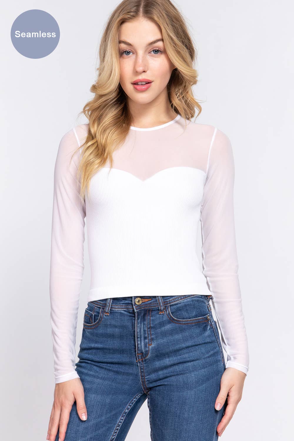 Long Slv Mesh Top