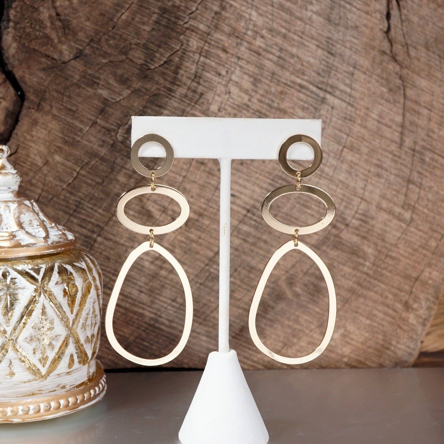 Abstract Hoop Statement Earrings – Gold Tone