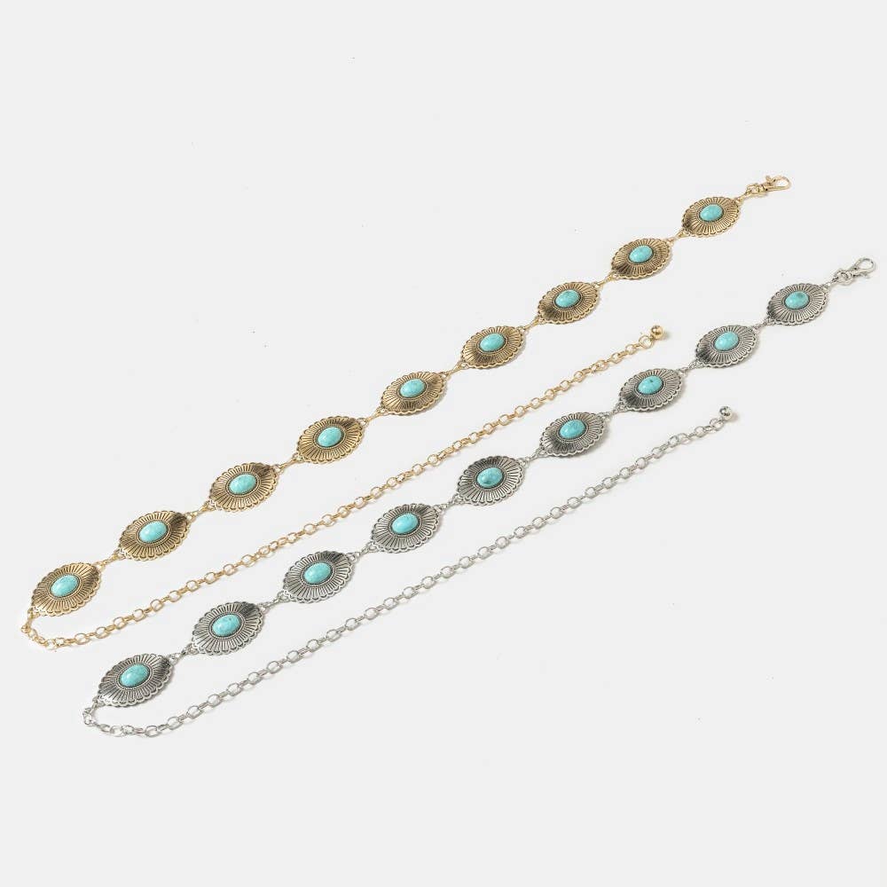 Western Floral Turquoise Concho Disc Chain Belt