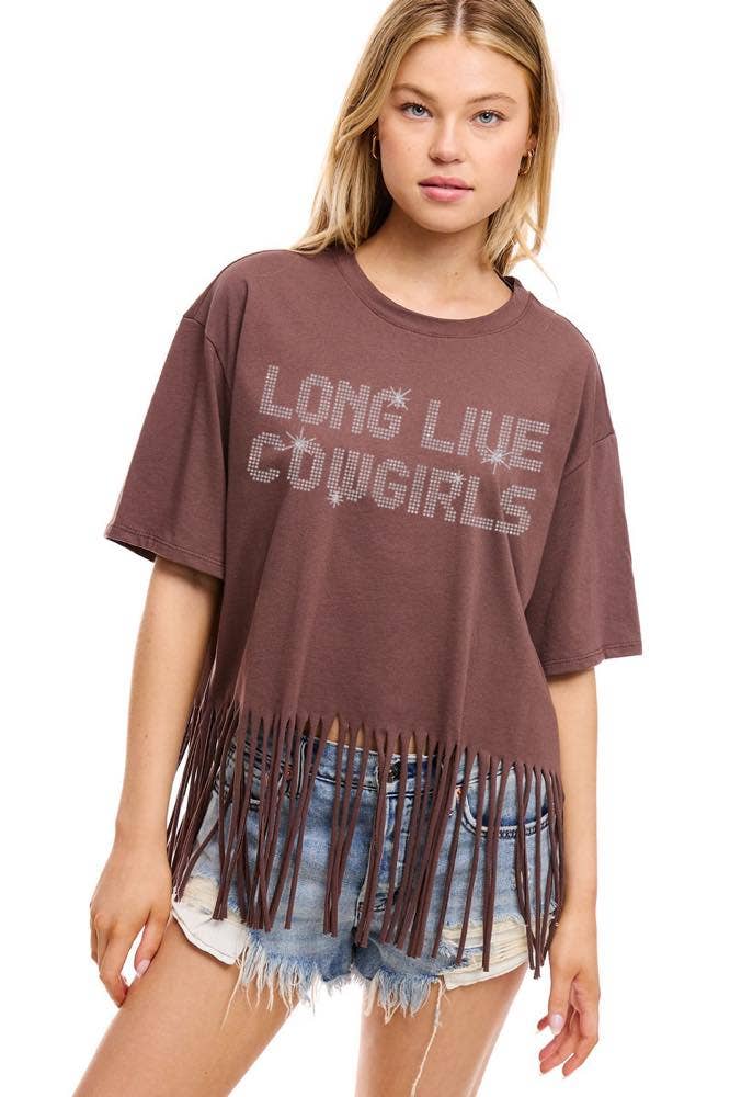 GLITTER' Long Live Cowgirls Graphic S/S Fringe Tee