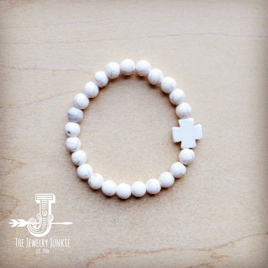 White Turquoise Beaded Cross Bracelet