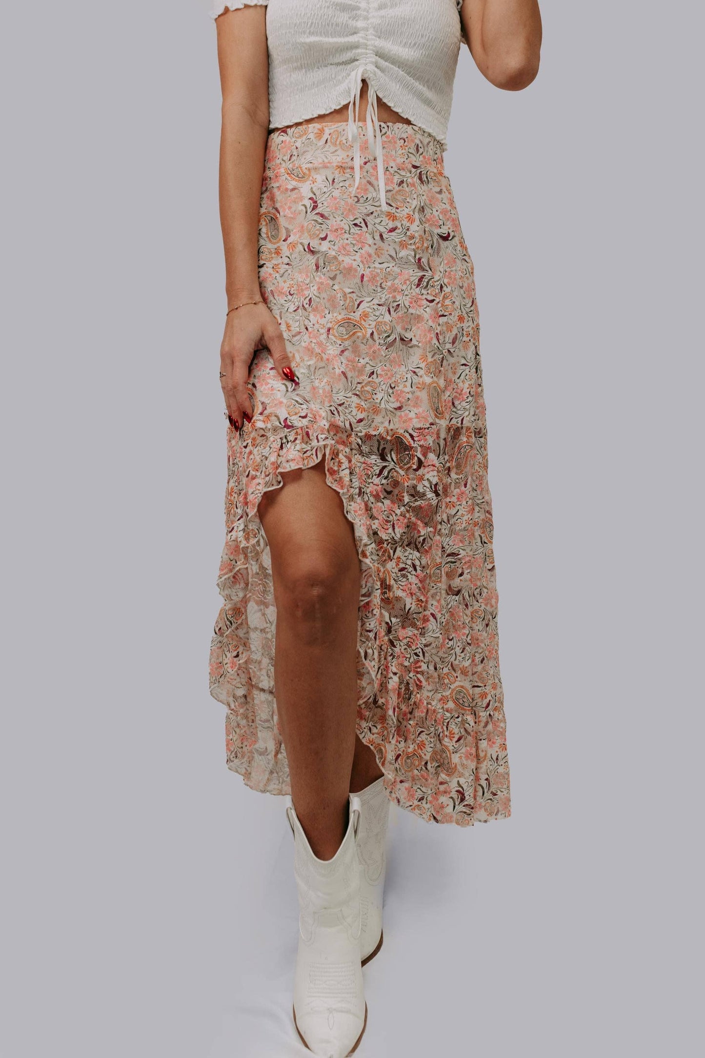 MK636 Floral Paisley Maxi Skort