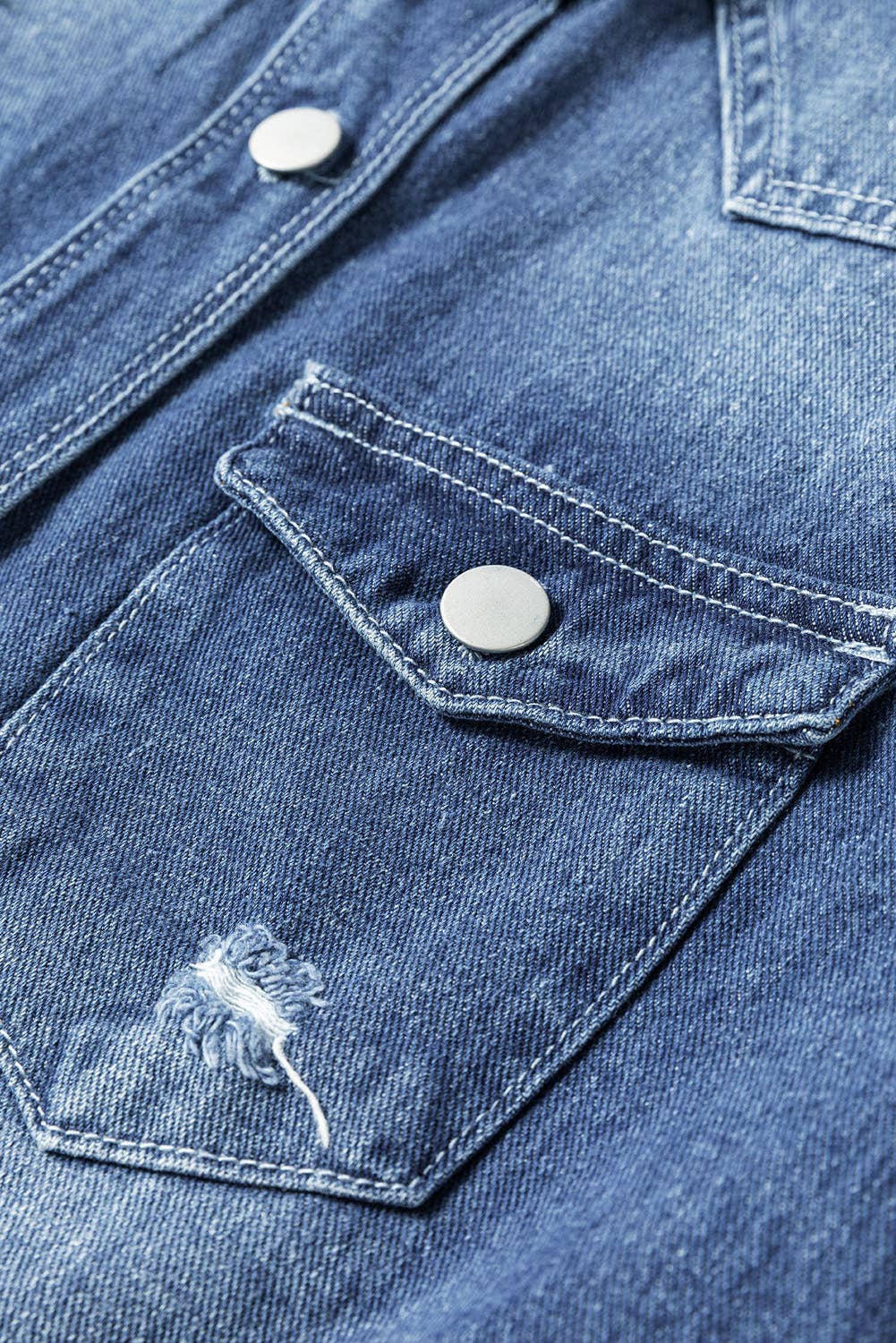 Mineral Wash Distressed Long Denim Jacket