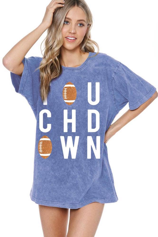 GLITTER' Touch Down Football Graphic S/S Washed Boyfriend Te