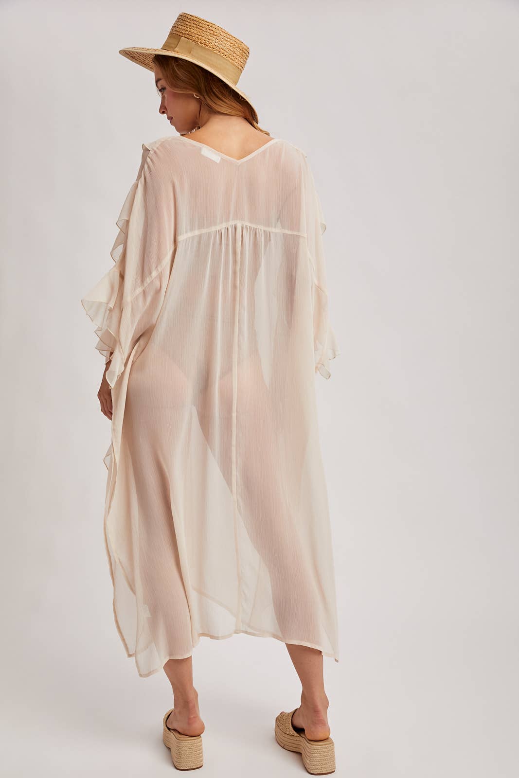Sheer Dusty Rose Ruffled Kimono