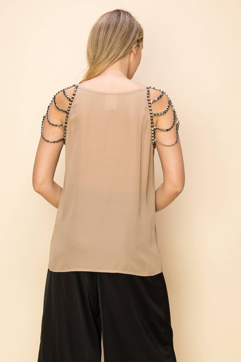 Stoned Strap Sleeve Blouse|Taupe