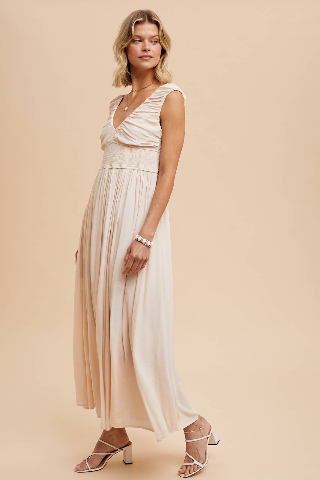 Linen Ruched Maxi Dress