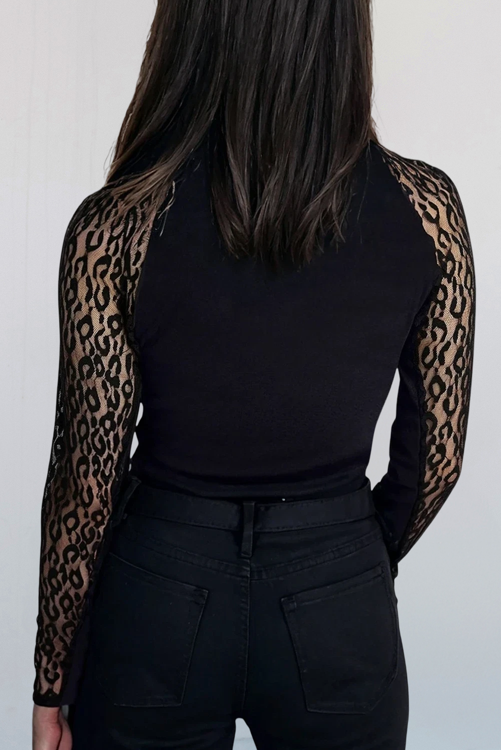 Leopard Mesh Knit Long Sleeve Top