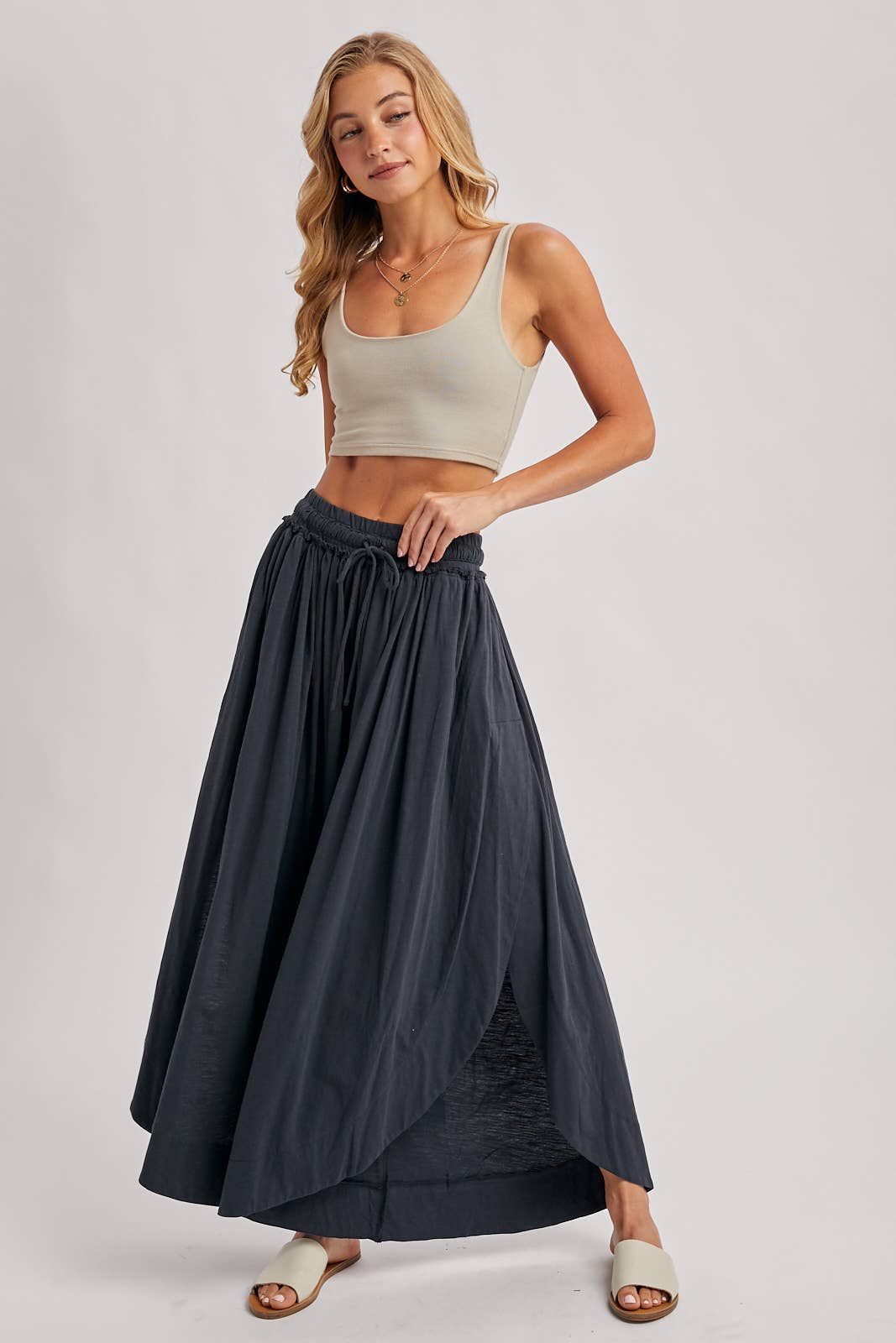 BOHEMIAN SIDE SLIT OLIVE WIDE LEG PANT