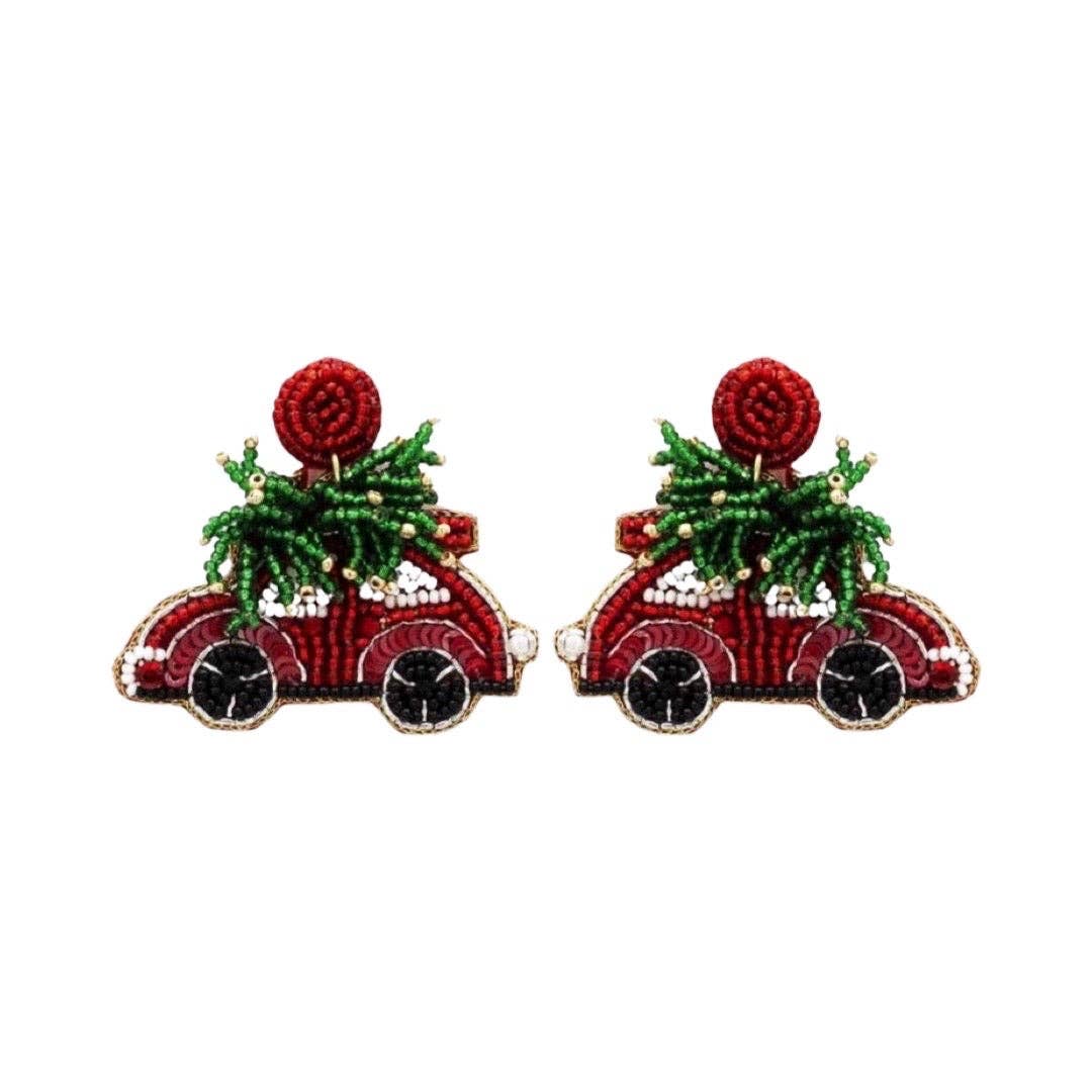 Beaded Christmas Tree Car Earring