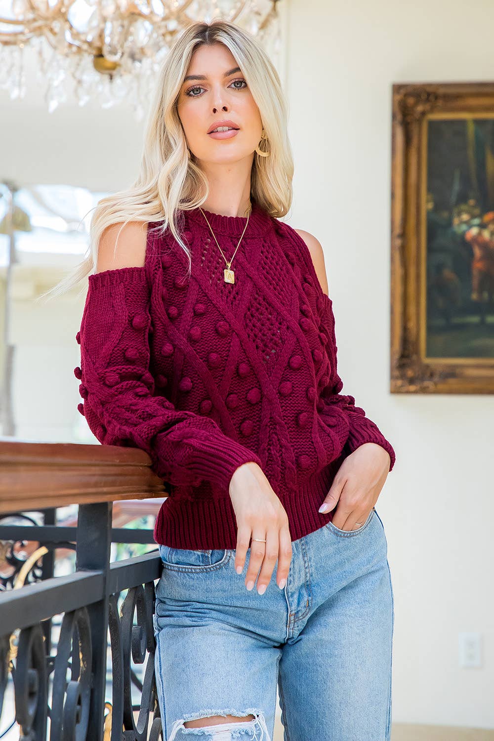 CABLE KNIT DETAIL PULLOVER SWEATER