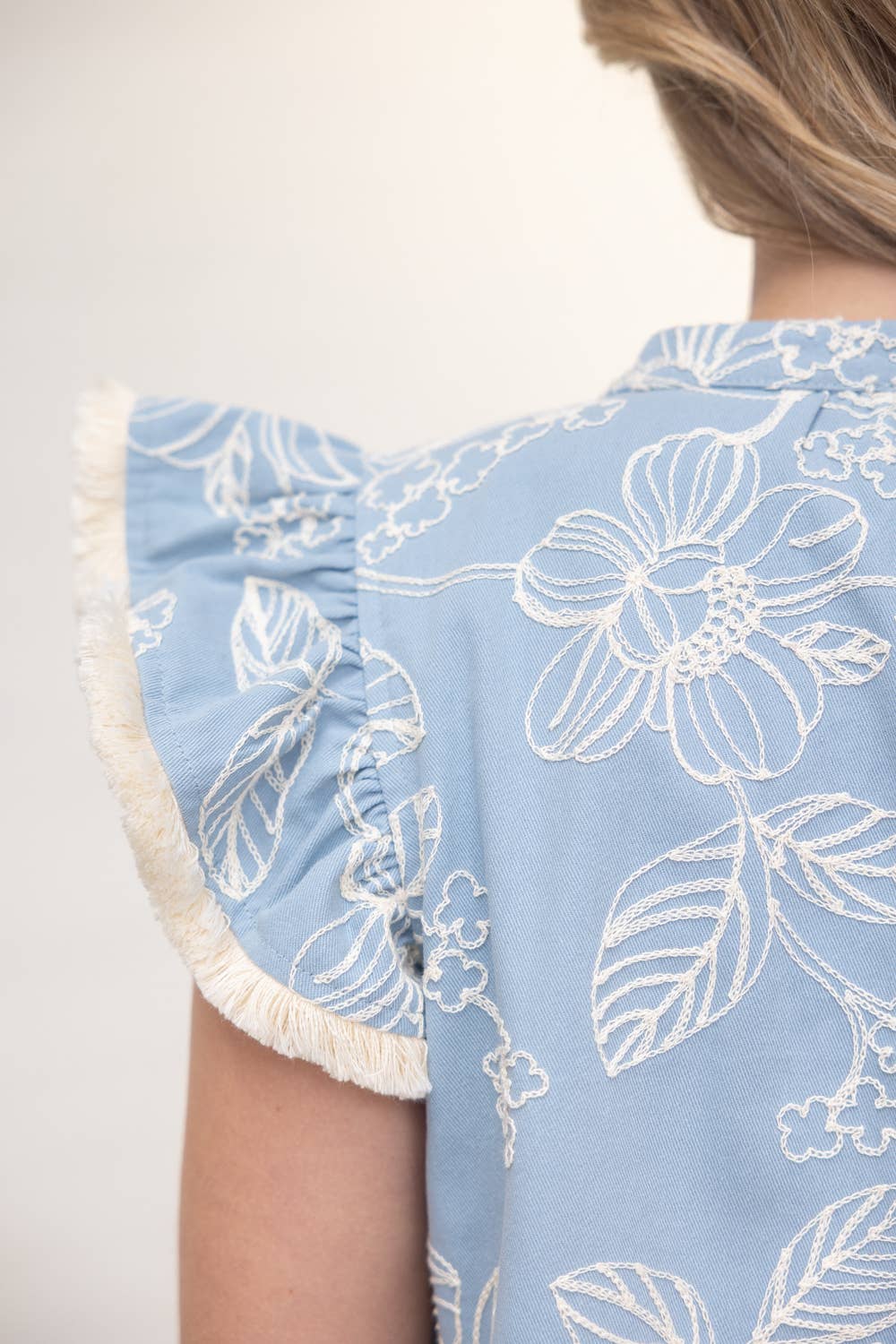 Fringe Detail Floral Embroidered Dress