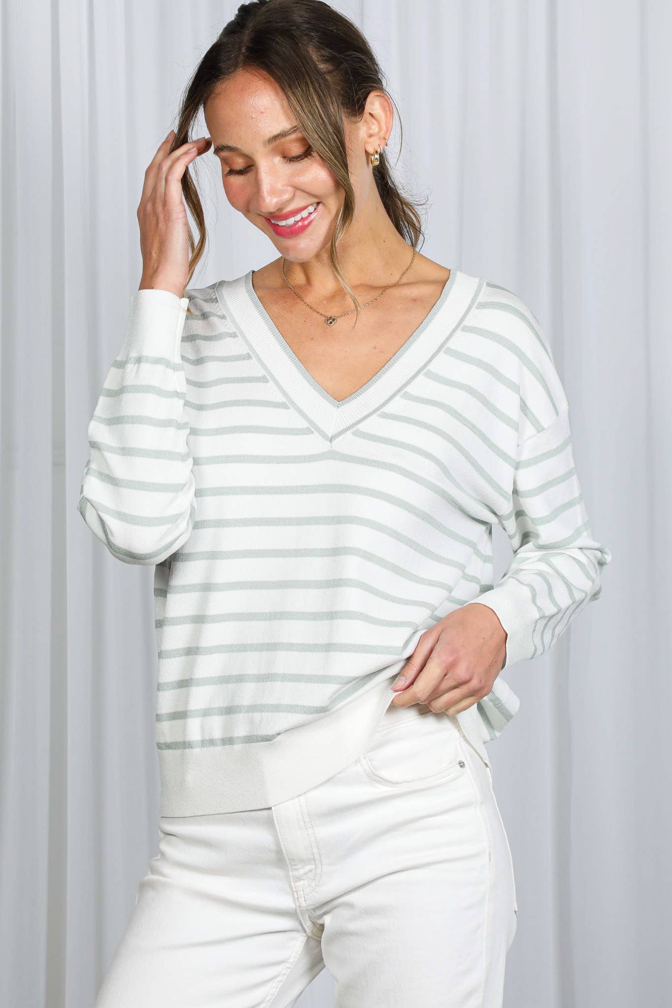 Reversible Striped Silky Soft Knitted Sweater VT82625