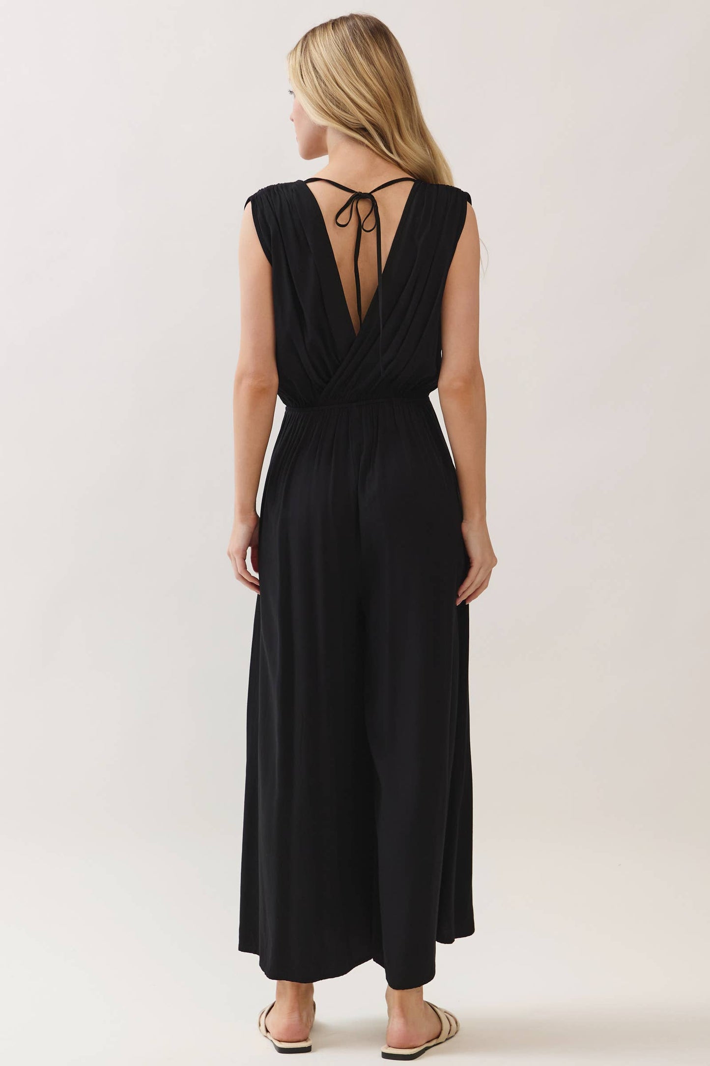 Woven Ruched Sleeveless Jumpsuit