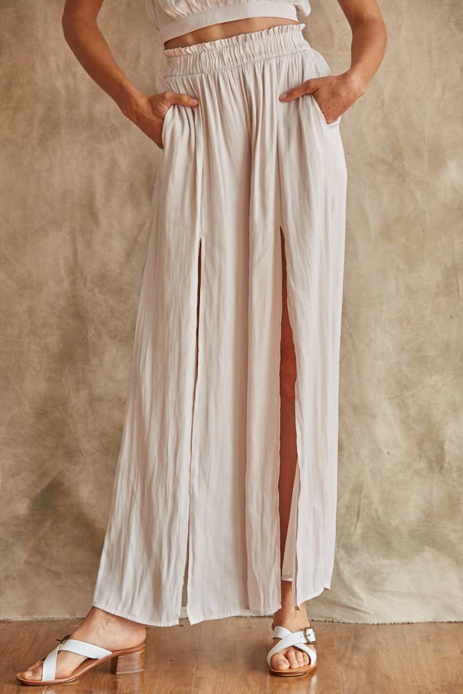 Satin High Waisted Pant With Front Slit