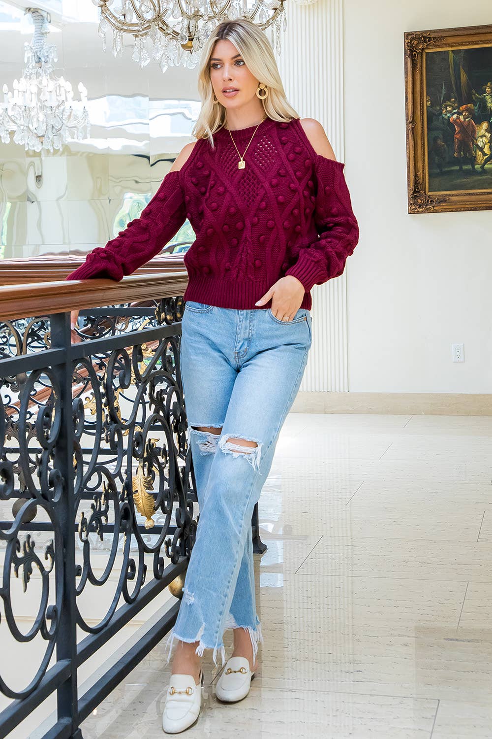 CABLE KNIT DETAIL PULLOVER SWEATER