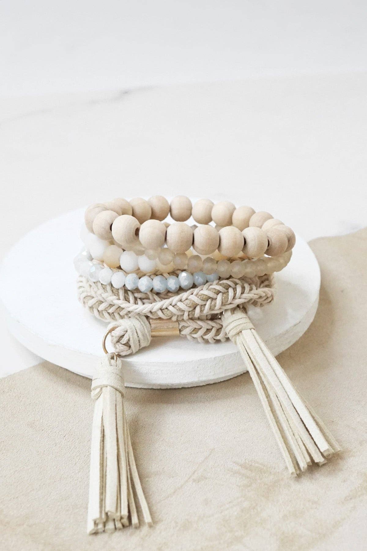 Boho Wrap Tassels and Beads Bracelet Stack