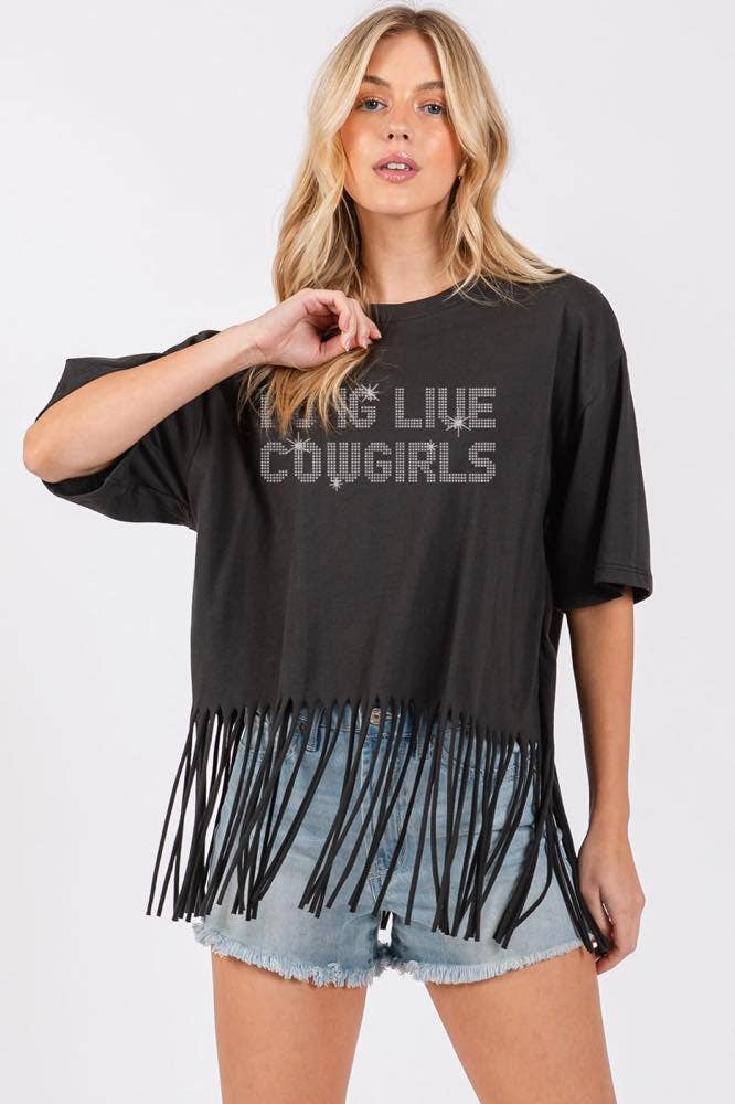 GLITTER' Long Live Cowgirls Graphic S/S Fringe Tee