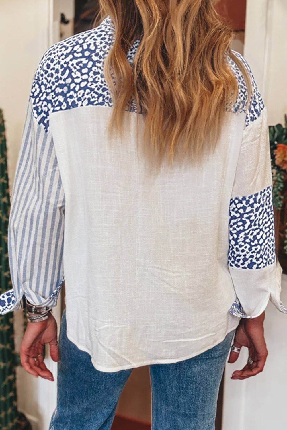 Blue Leopard Striped Western Shirt