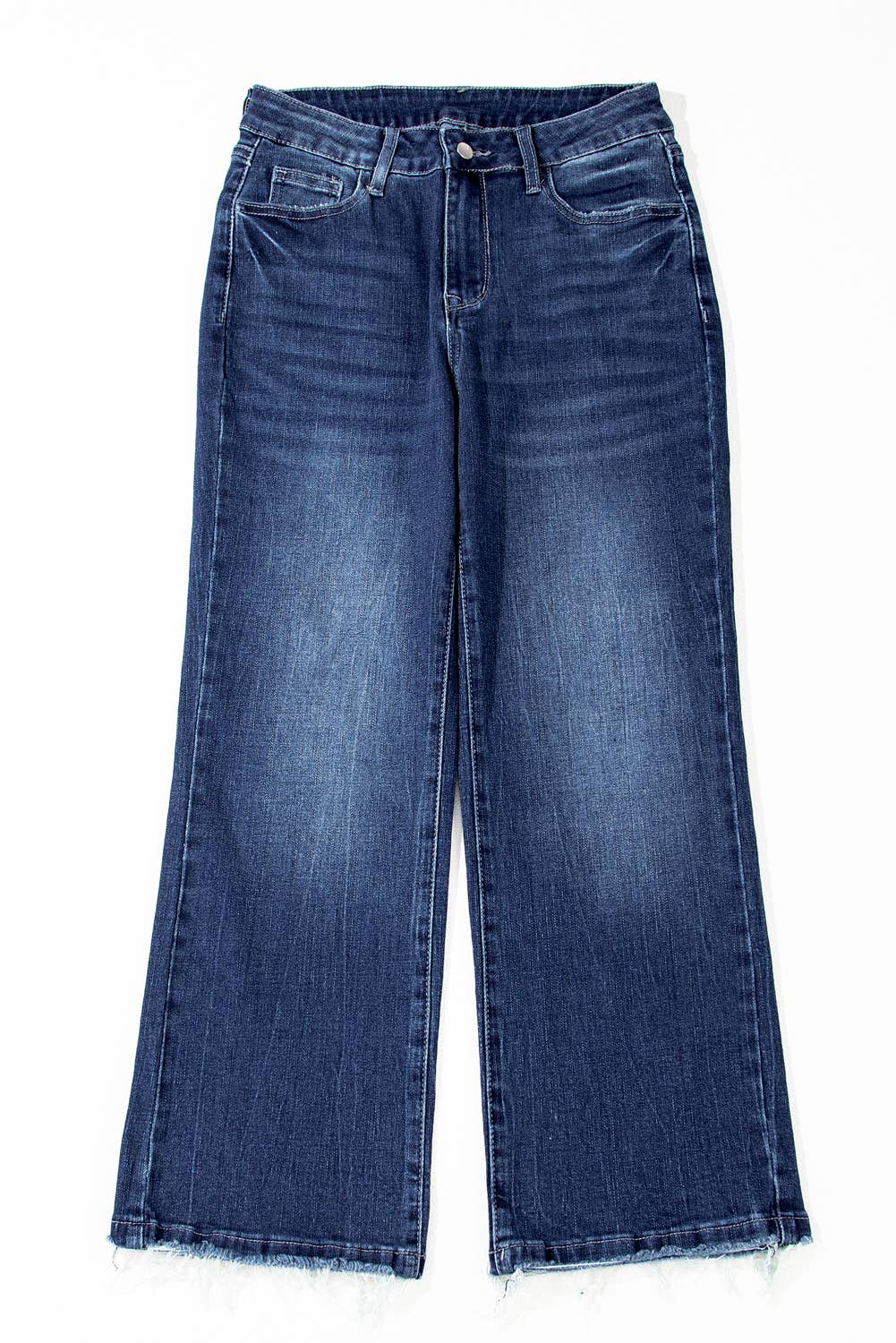 Sail Blue Mineral Wash Raw Hem High Waist Flared Jeans: Sail Blue / 71%Cotton+27.5%Polyester+1.5%Elastane / 16