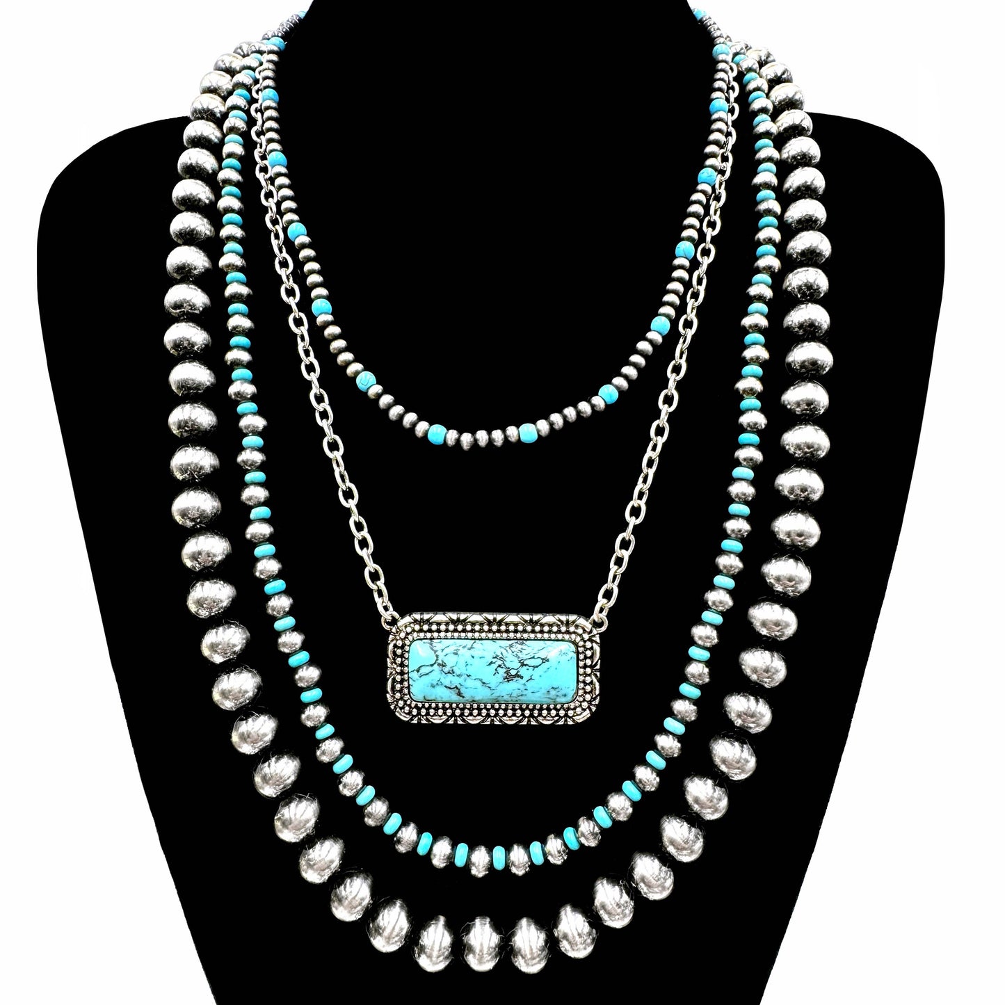Turquoise Bar Pendant Western Layered Necklace