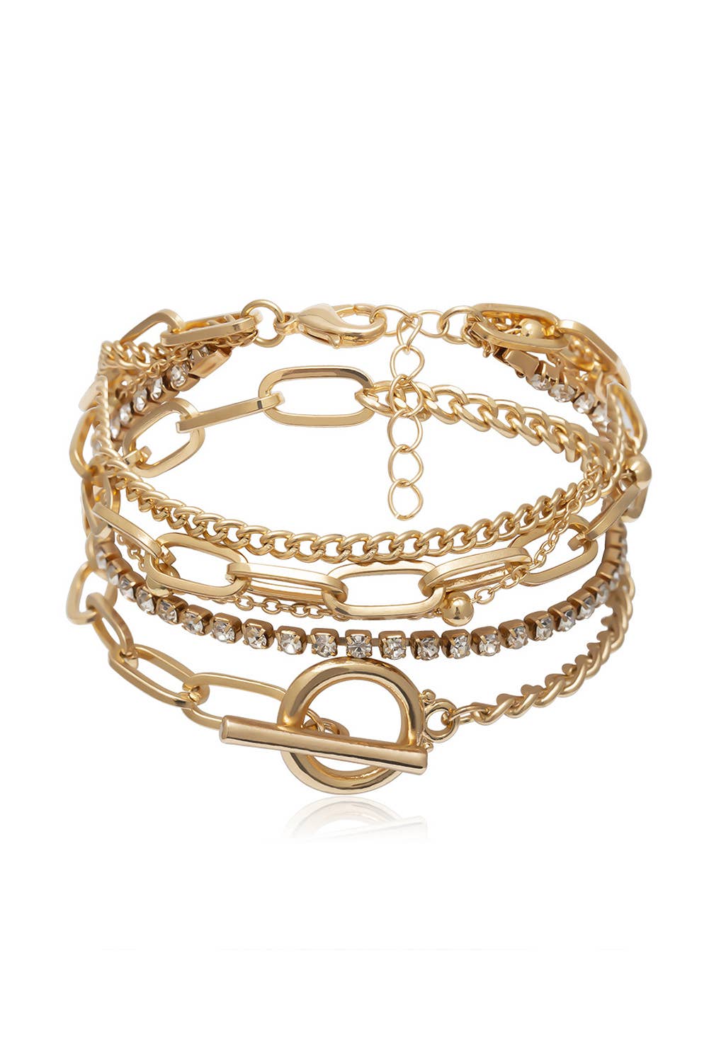 Multi-layered Rhinestone Plated Chain Bracelet Set