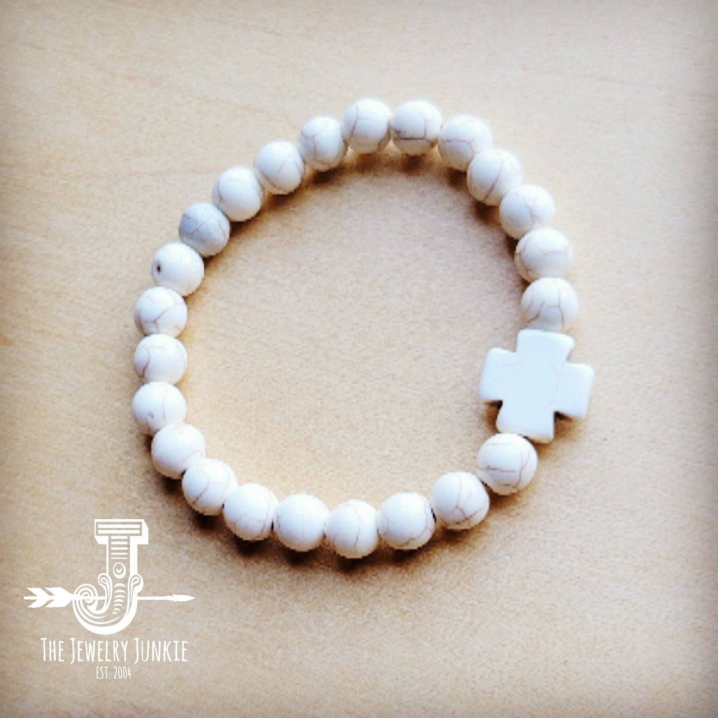 White Turquoise Beaded Cross Bracelet