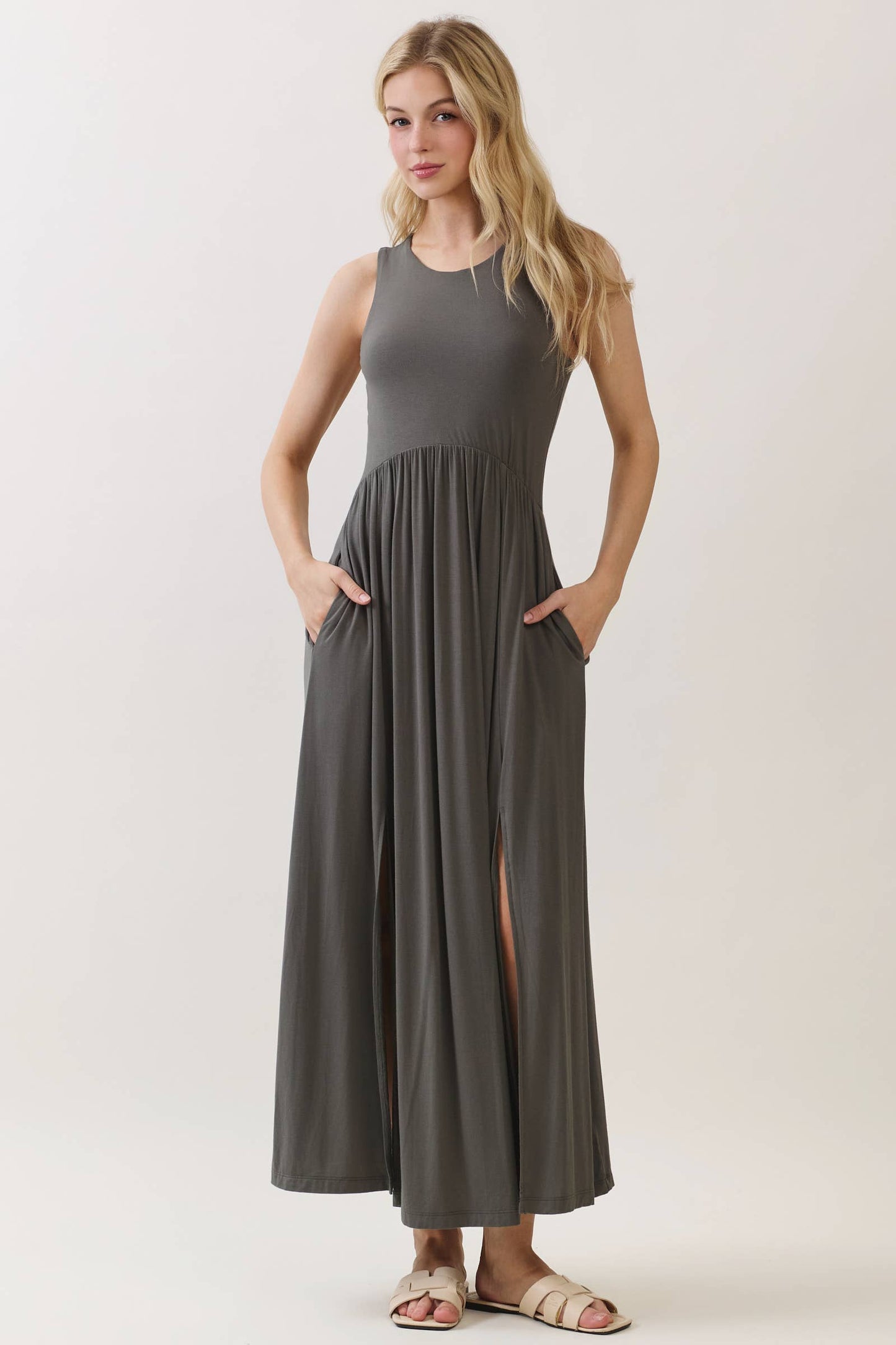 Black Midi Dress with Front Slits