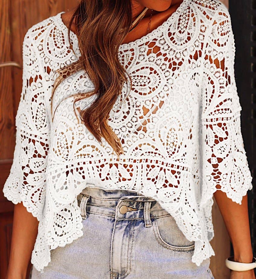 Macrame Lace Crochet Half Sleeve Blouse