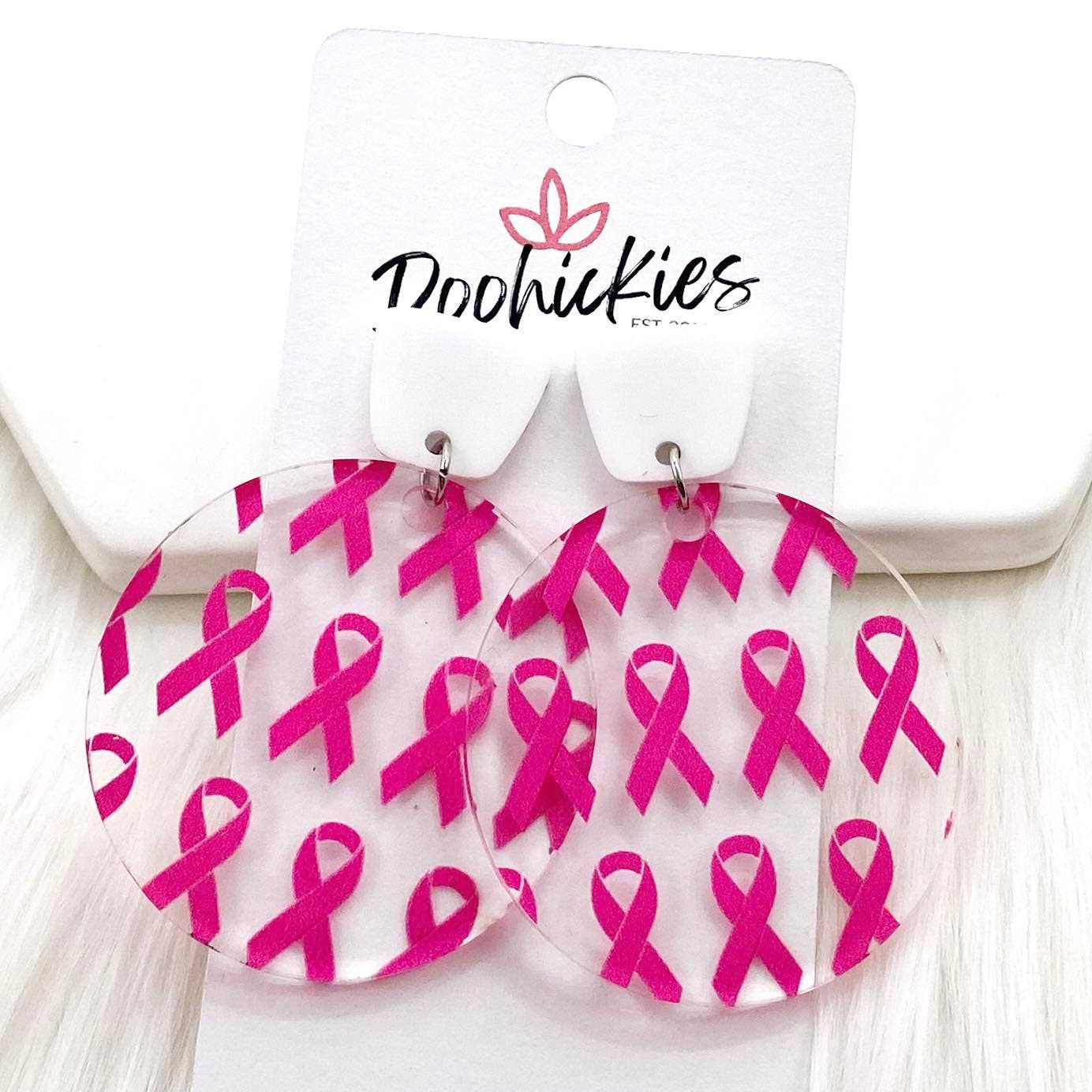 2" White & Breast Cancer Ribbon Acrylic Piggyback Dangles