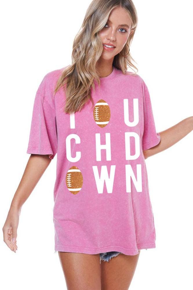 GLITTER' Touch Down Football Graphic S/S Washed Boyfriend Te