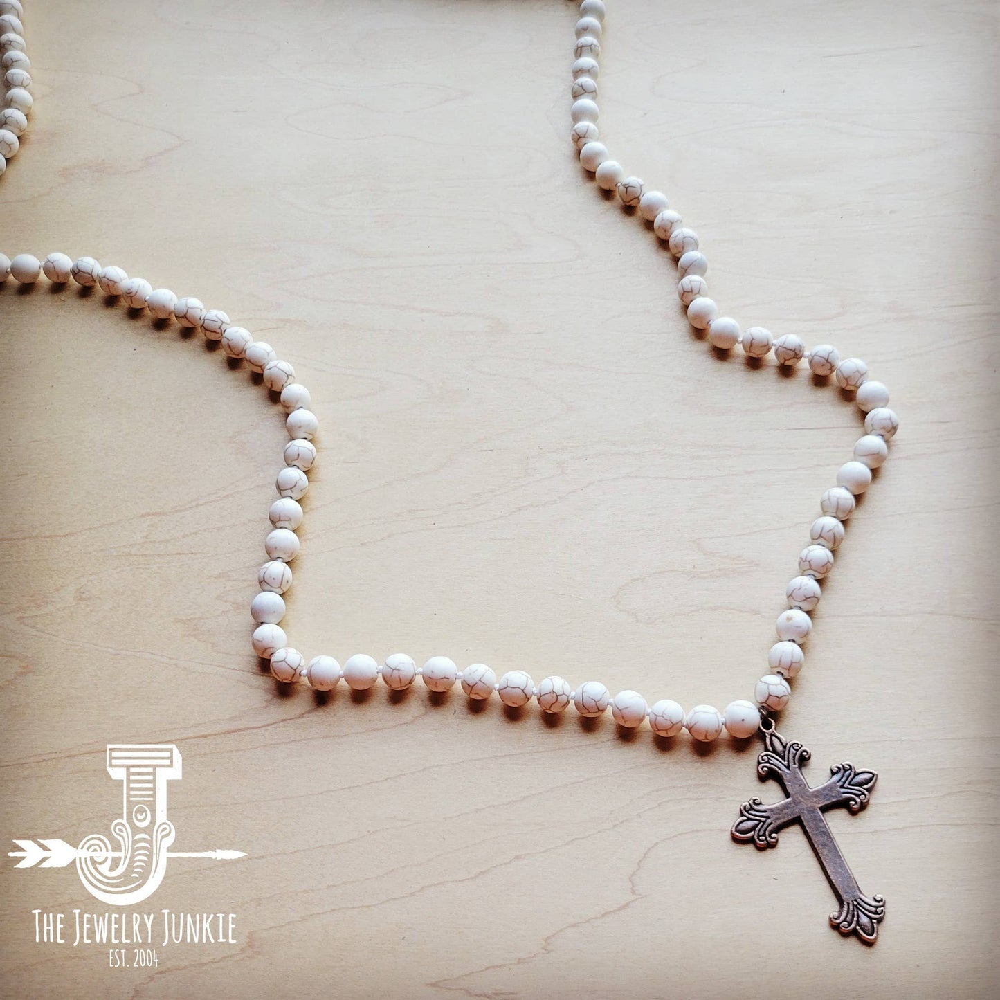 White Turquoise Necklace w/ Copper Cross