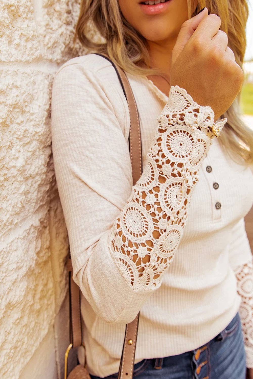 Lace Hem Sleeve Button Top