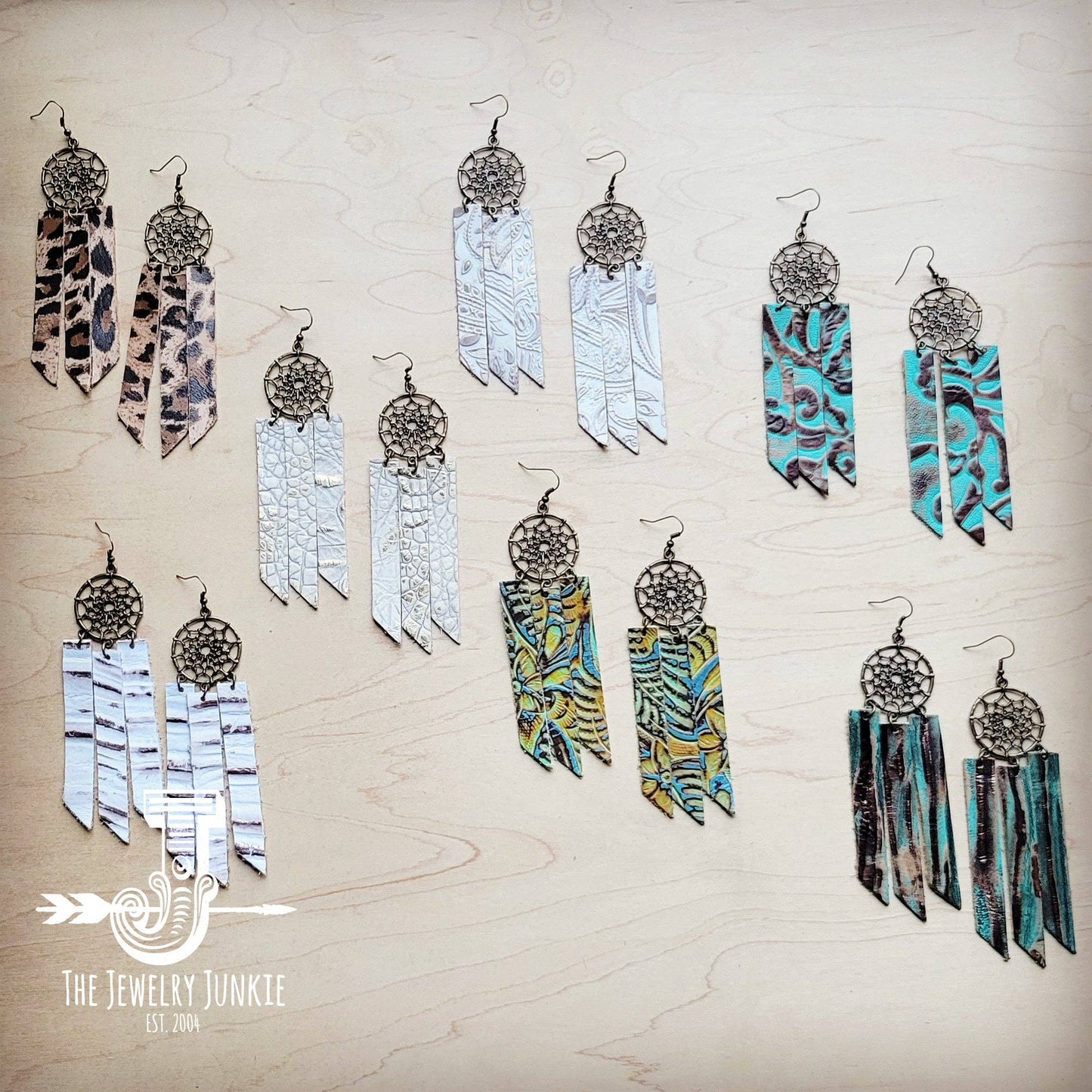 Dream Catcher Earrings w/ Leather Fringe Gilded Cowboy 200af