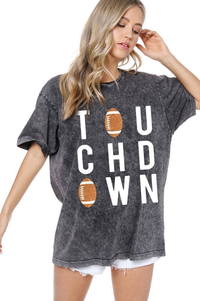 GLITTER' Touch Down Football Graphic S/S Washed Boyfriend Te