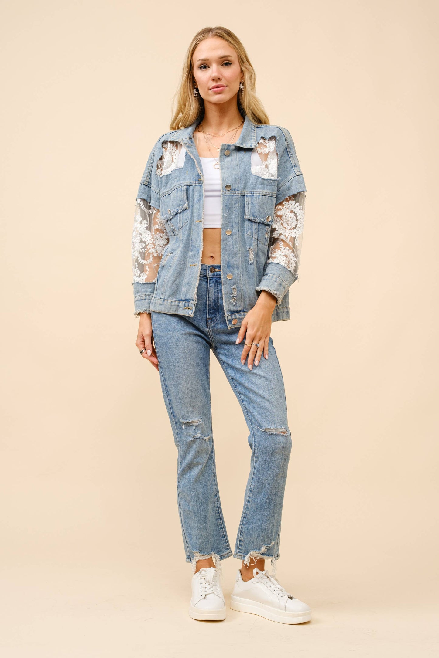 Lace Inset Denim Jacket