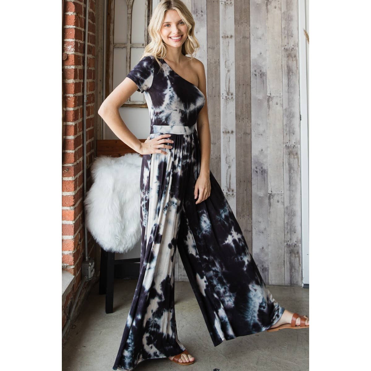 Tie Dye One Shoulder Wide Leg Jumpsuit